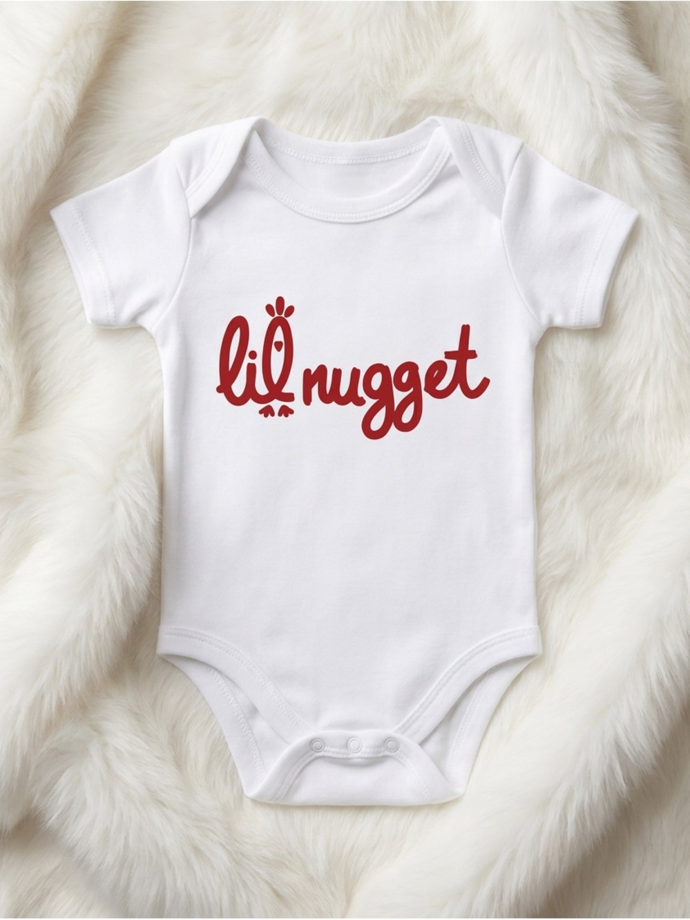 Lil Nugget White Baby Onesie with Red Script